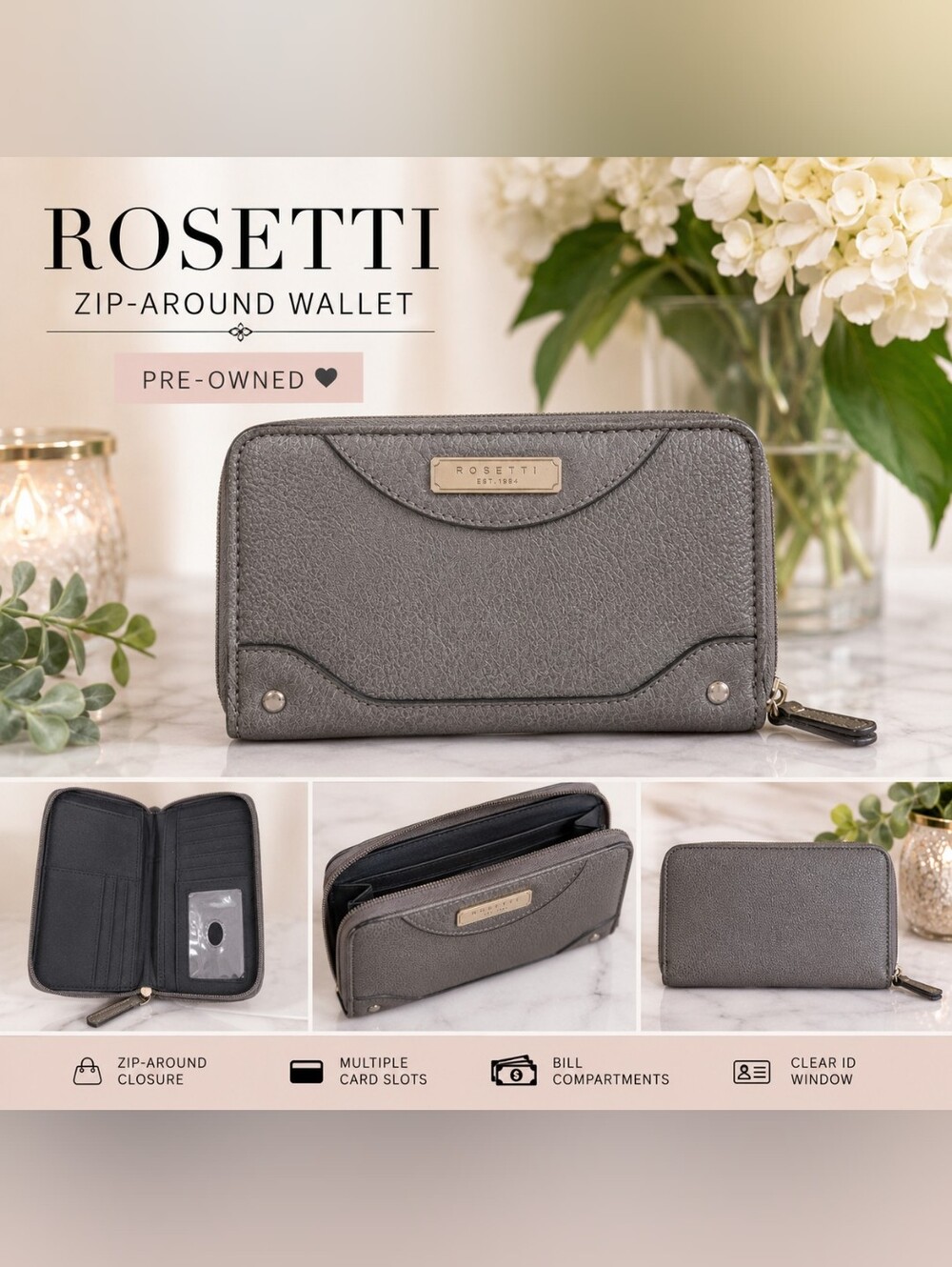Rosetti Gray Zip-Around Wallet – Pre-Owned